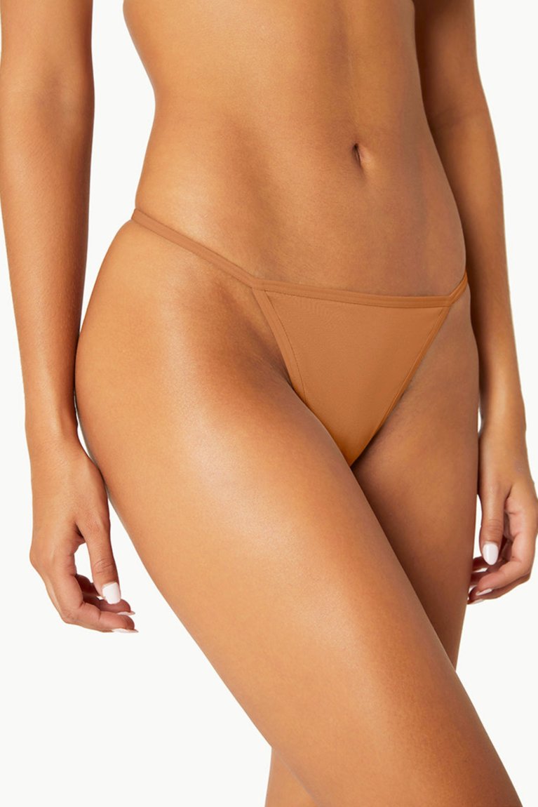 Woman modeling String Nix brown seamless thong underwear