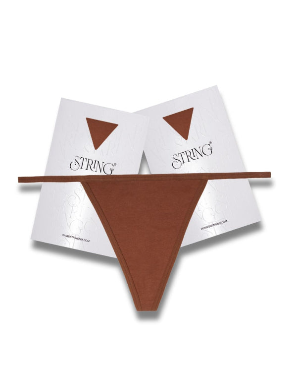 white branded gift boxes with cinnamon coloured string thong underwear